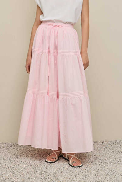Fahhar Ribbed Gathered Skirt Pink
