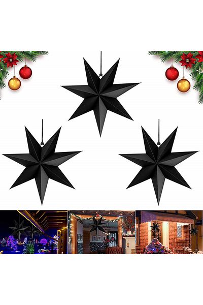 SUNSHINE Set of 3 Sunshine Christmas stars, black, paper, 30 cm