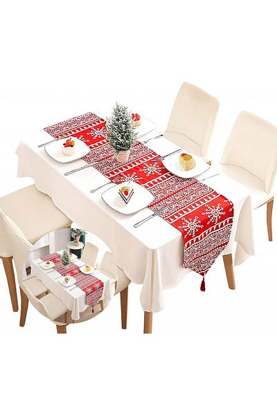 Gxhong tablecloth, red/white, cotton, 180 x 33 cm