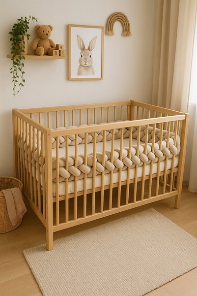 Jaju Baby Bej Renk 4 Örgü Koruma Özel Tasarım Beşik ve Montessori Kenar Korum...