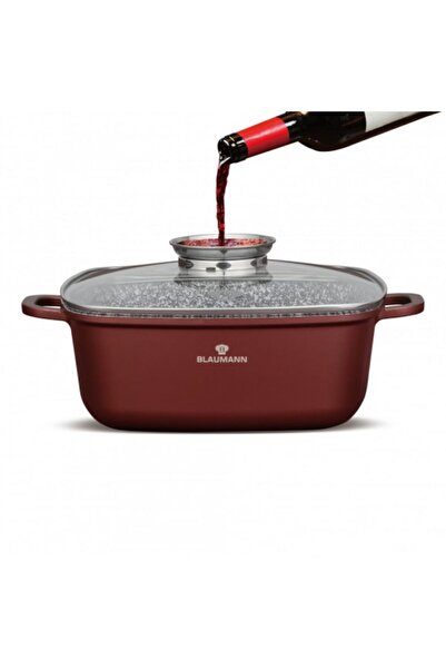 Blaumann Square Roaster Pan with Lid, Cast Aluminum, 28x11cm, 6.5l, Induction Base, 3-Layer Ceramic Marble Co