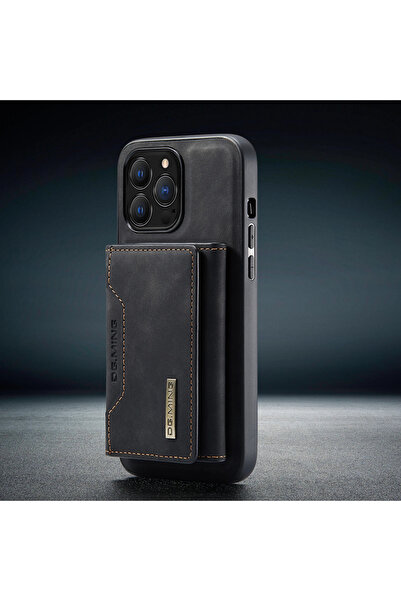 madamcase İPHONE 14 PRO SİYAH DERİ CÜZDANLI KARTLIKLI MAGSAFE TELEFON KILIFI