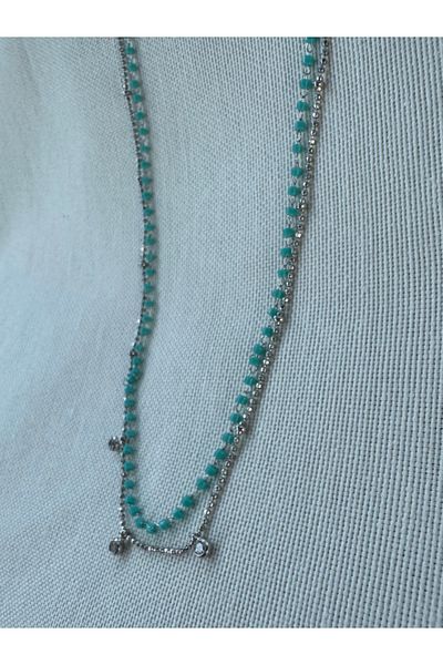bijuxbymrv Double Chain Turquoise Beaded Necklace