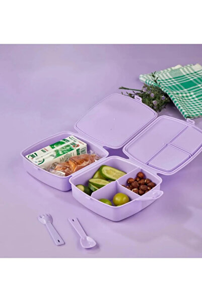 YOMNA 4 Compartment Cat Power Children's Lunch Box with Spoon and Cat Pattern