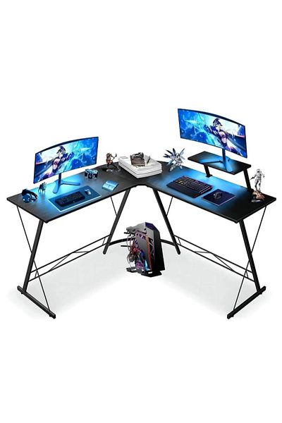 Luxury Home L-Shaped Office Desk Computer Desk for Home Gaming Easy Assembly Black EI-104