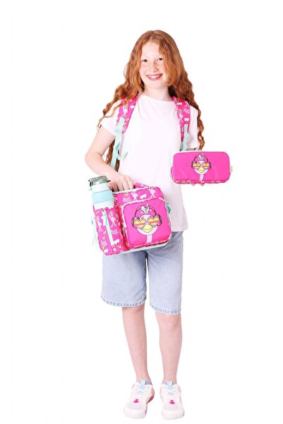 KAUKKO 3D Flamingo Shaped Girls Triple School Bag Set/Kit - Red Green (L5235+L7235+L8235)