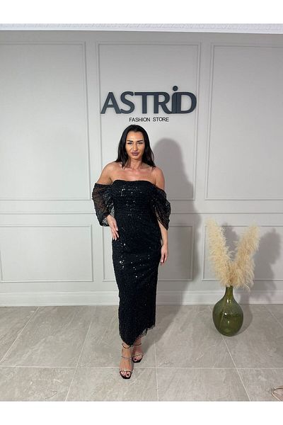 ASTRID FASHION STORE Rochie Opal midi din paiete cu mânecă căzută