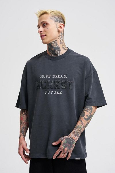 Machinist Men's Hope Dream Printed Oversize Asphalt T-Shirt