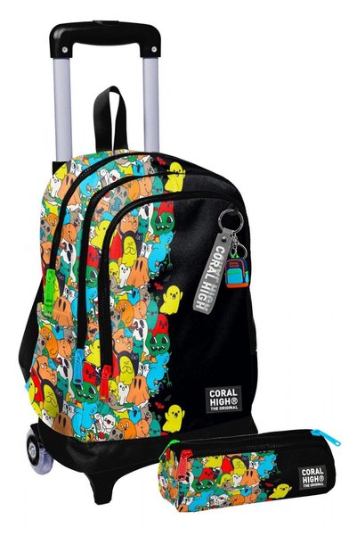 Coral High Lighted Boy, Black Ghosts Printed, Primary School Rickshaw Bag and...