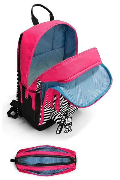 Coral High Girl's Backpack and Pen Holder Set - Pink Black and White Paint Pattern - Primary School