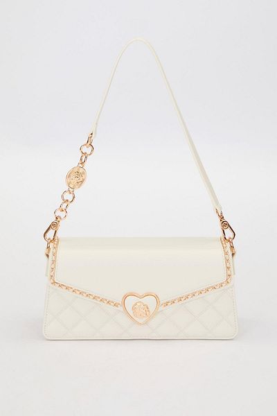 Levidor Premium Heart Buckle Detail Shoulder Bag Cream