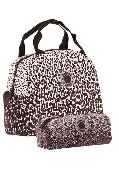 KAUKKO Set cutie de prânz cu puncte + suport stilou negru, model cu puncte, fetiță