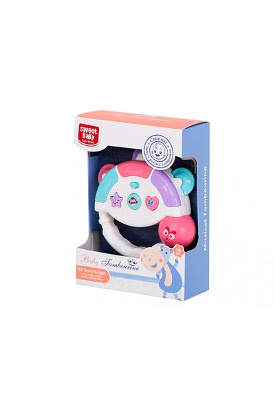 Ikonka Interactive Baby Toy, Baby Tambourine, With Lights and Sounds, Indiggo, 1 Year, Multicolor