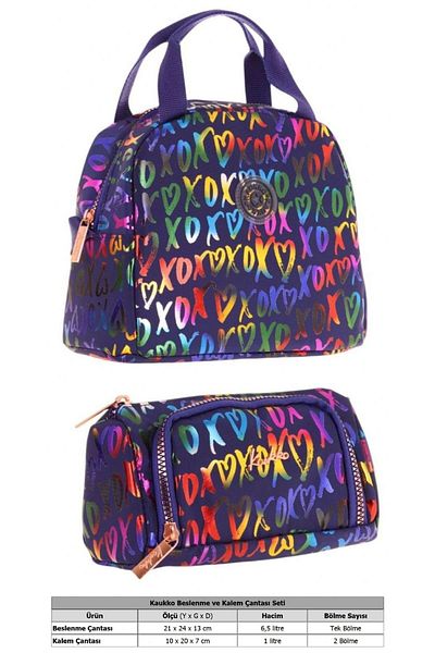 KAUKKO Set de cutie de prânz și geantă de creion pentru fete Shine XOXO cu model bleumarin