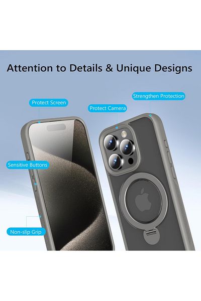 TYBO Magnetic Case for iPhone 15 PRO, Military Shockproof Protection, 360° Rotating MagSafe Holder