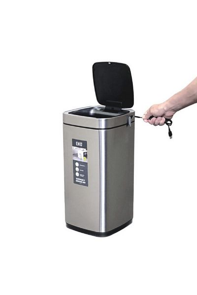 EKO Battery Powered Rechargeable Rectangular Stainless Steel Touch Bin