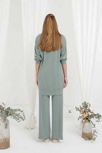 Puane Women's Almond Green Relaxed Cut Asymmetric Detailed Trousers Suit 14355