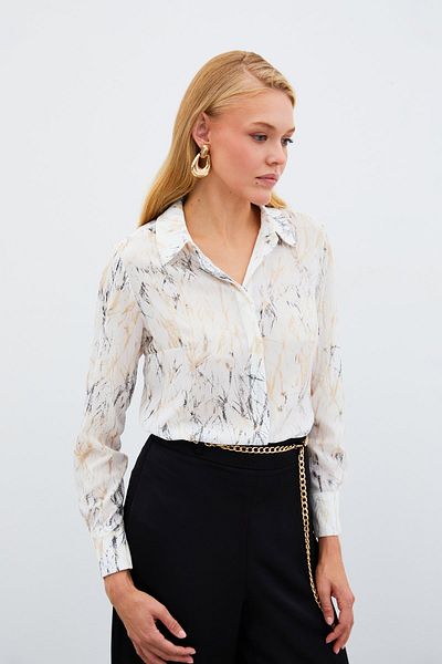 Sateen Блестяща шарена риза - екрю-златиста