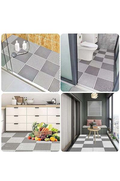 COOYA Non-Slip Interlocking Drainage Floor Tiles, 12-Pack Shower Mat 30×30cm for Bathroom, Kitchen, Pool