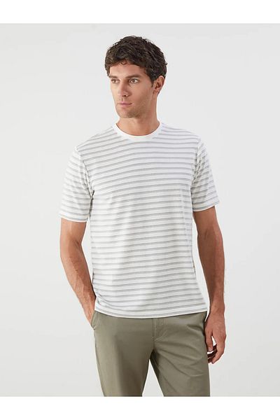 LC Waikiki Lcwaikiki Classic Green Crew Neck Striped Men's T-Shirt