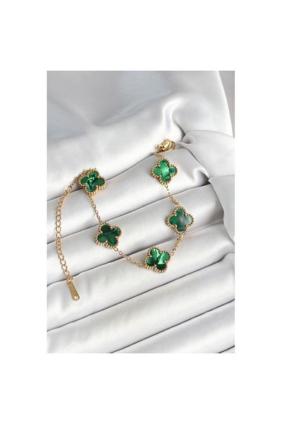 Skygo 316L Steel Pearlescent Emerald Green Gold Color Clover Women's Bracelet - Tj-Bb6968