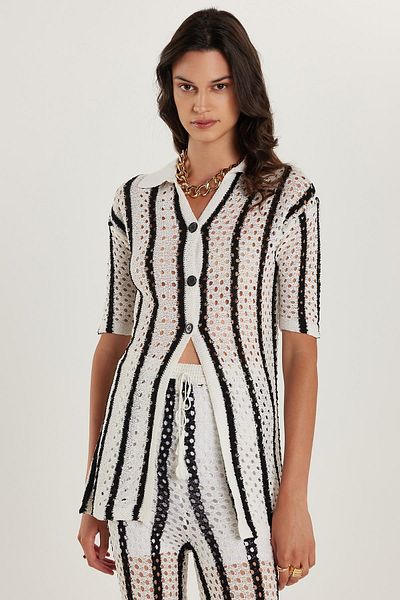 Tudors Women's Standard Fit Short Sleeve V Neck Button down Knitted Detail Suit