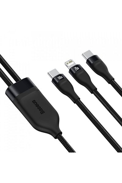 Baseus 2in1 Type-C to Type-C / Lightning Data Cable, 100W, 1.2m, Baseus Flash Series (CA1T2-F01) - Black