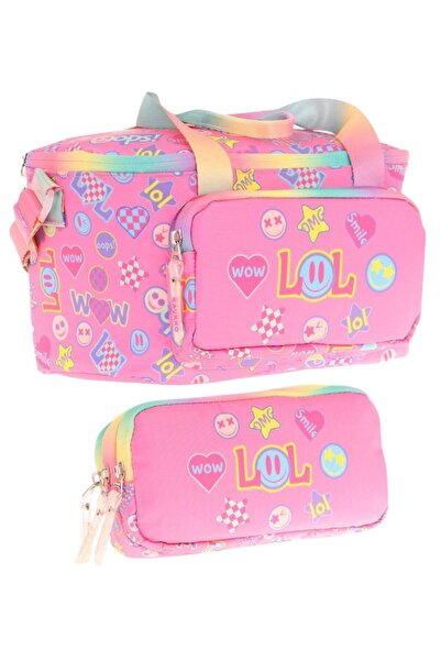KAUKKO (L7237+L8237) Lunchbox and Pencil Bag Set - Girl - Pink Lol Printed