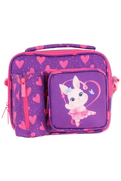 KAUKKO Girl's Purple Pink Heart Rabbit Patterned Thermal Insulated School Lunch Bag with Flask Pocket L7246