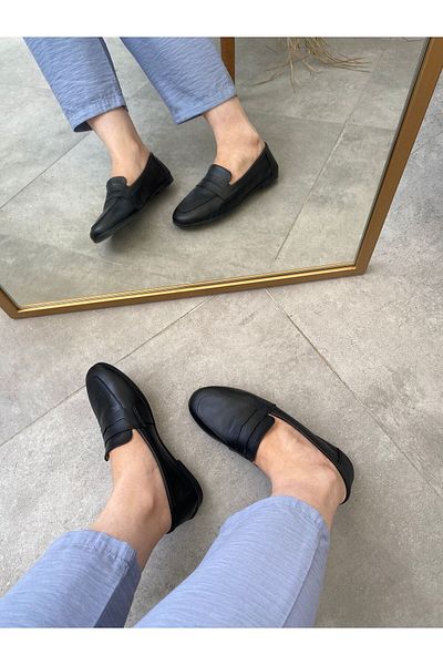 LA PASSION Genuine Leather Black Women's Loafer Shoes