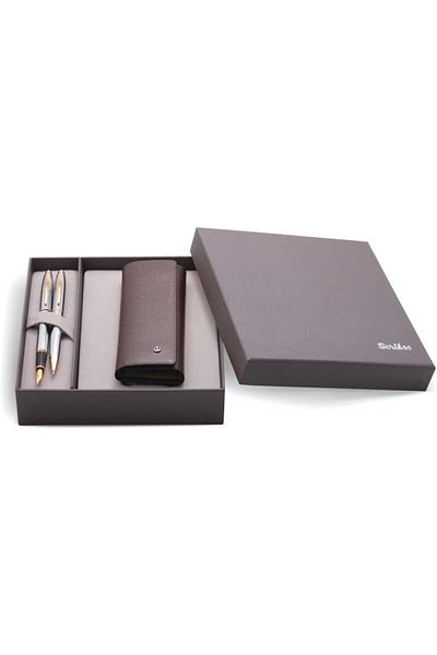 Mena Rise Şirinshop Dr 206 Pen Case and 38 Chrome Gold Pen Set Brown 1108107