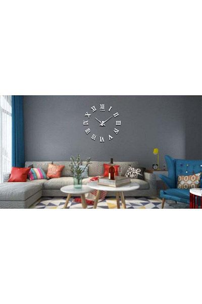 COOYA 3D Wall Clock With Mirror Number Stickers Silver 39x39inch