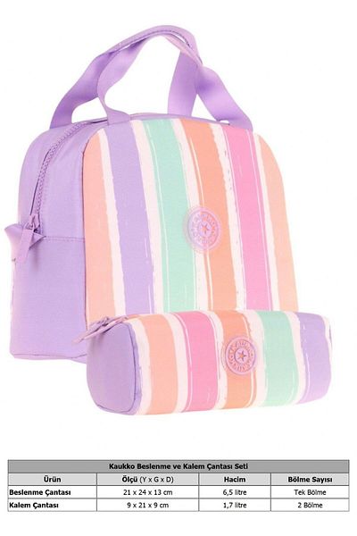KAUKKO Rainbow Lunchbox + Pen Holder Set Purple Multicolor, Striped, Girl