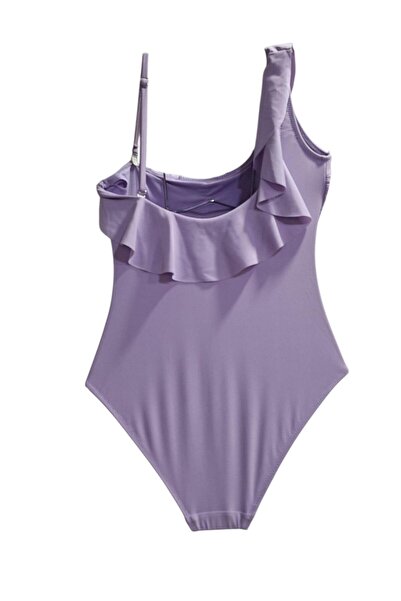 TooHot Kadın Lila Tek Omuz Fırfırlı Kemer Detaylı Mayo