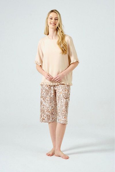 Dika 2532 Beige Ruffled Comfortable Home Wear Capri Suit