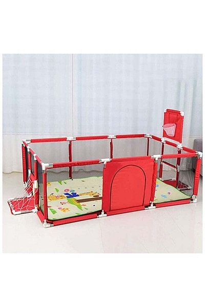 COOYA Portable Playpen with Safety Net & Stainless Steel Frame for Safe Fun Time (Red)