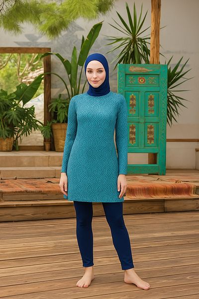 MyRia Lycra Full Covered Hijab Swimsuit Light Navy Blue