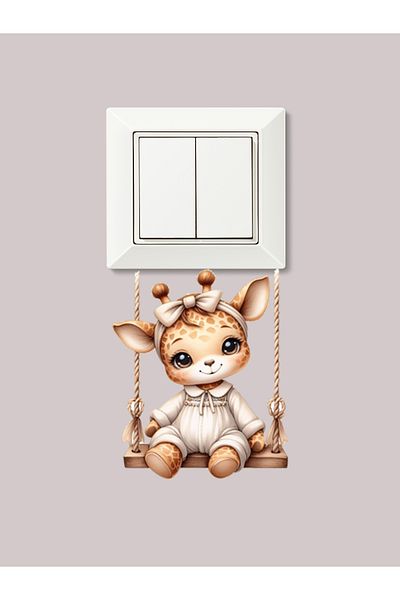 aiki Baby Giraffe Swinging on the Swing, Ornament on the Piriz Top, Sticker, 9X8Cm