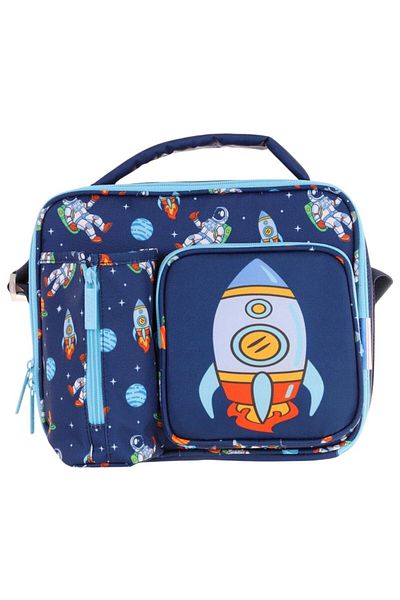 KAUKKO Men's Navy Blue Rocket Thermal Insulated Three Compartments (Water Bottle Pocket) School Lunch Box L7260