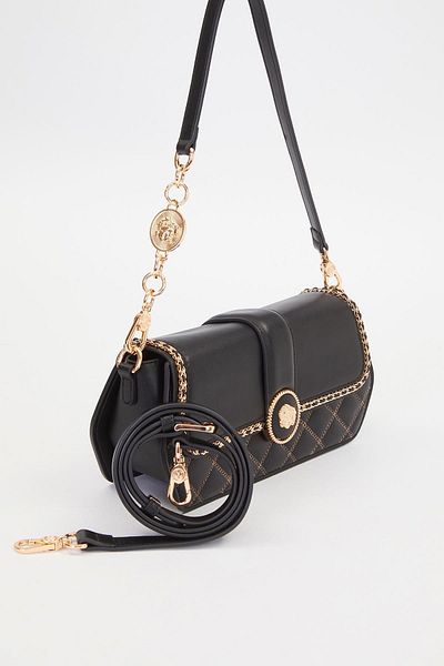 Levidor Premium Round Buckle Detail Shoulder Bag Black