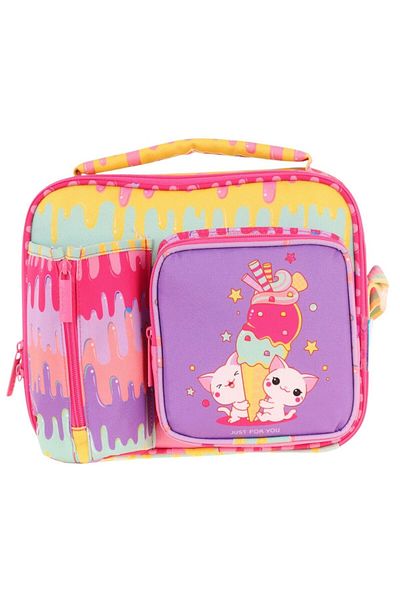 KAUKKO Girl's Yellow Purple Ice Cream Thermal Insulated Three Compartments (Bottle Pocket) School Lunch Bag L7247