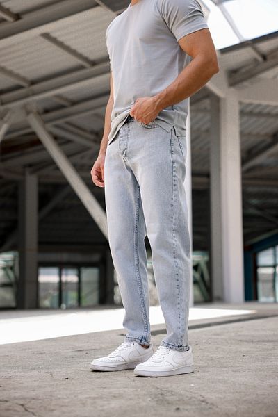 Newtime Men's Boyfriend Ice Blue Snow Wash 100% Cotton Relaxed Fit Jeans