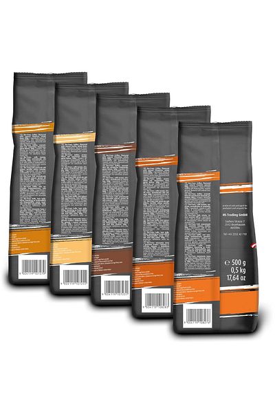 Der-Franz Coffee bean set with flavors, 5 x 500g (Hazelnut, Vanilla, Chocolate, Caramel, Cinnamon)