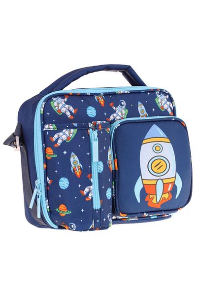KAUKKO Men's Navy Blue Rocket Thermal Insulated Three Compartments (Water Bottle Pocket) School Lunch Box L7260