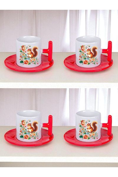 lili hediyelik Flower and Squirrel Printed Set of 4 Turkish Coffee Cup Cups