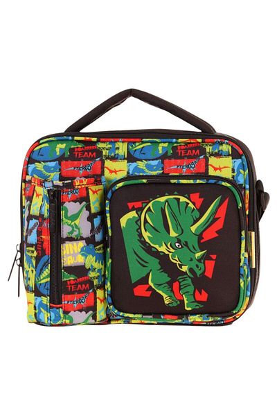 KAUKKO Men's Black Green Rhino Thermal Insulated Three Compartments (Water Bottle Pocket) School Lunchbox L7263