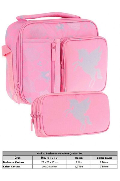 KAUKKO Kids Girl's Pink Cloud Patterned Three Compartment Lunch Box and Pen Holder Set (L7218+L8218)