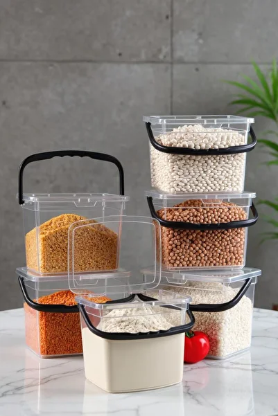 Justyol Set of 6 4 Liter Square Storage Containers with Transparent Handles – Flour and Pulses Box