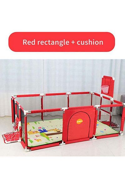 COOYA Portable Playpen with Safety Net & Stainless Steel Frame for Safe Fun Time (Red)
