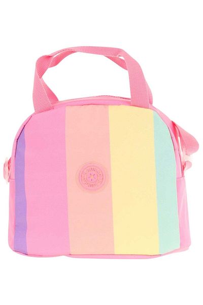 KAUKKO Pink Multicolored Line Printed Lunchbox for Girls (Thermal Insulated) (K9077)